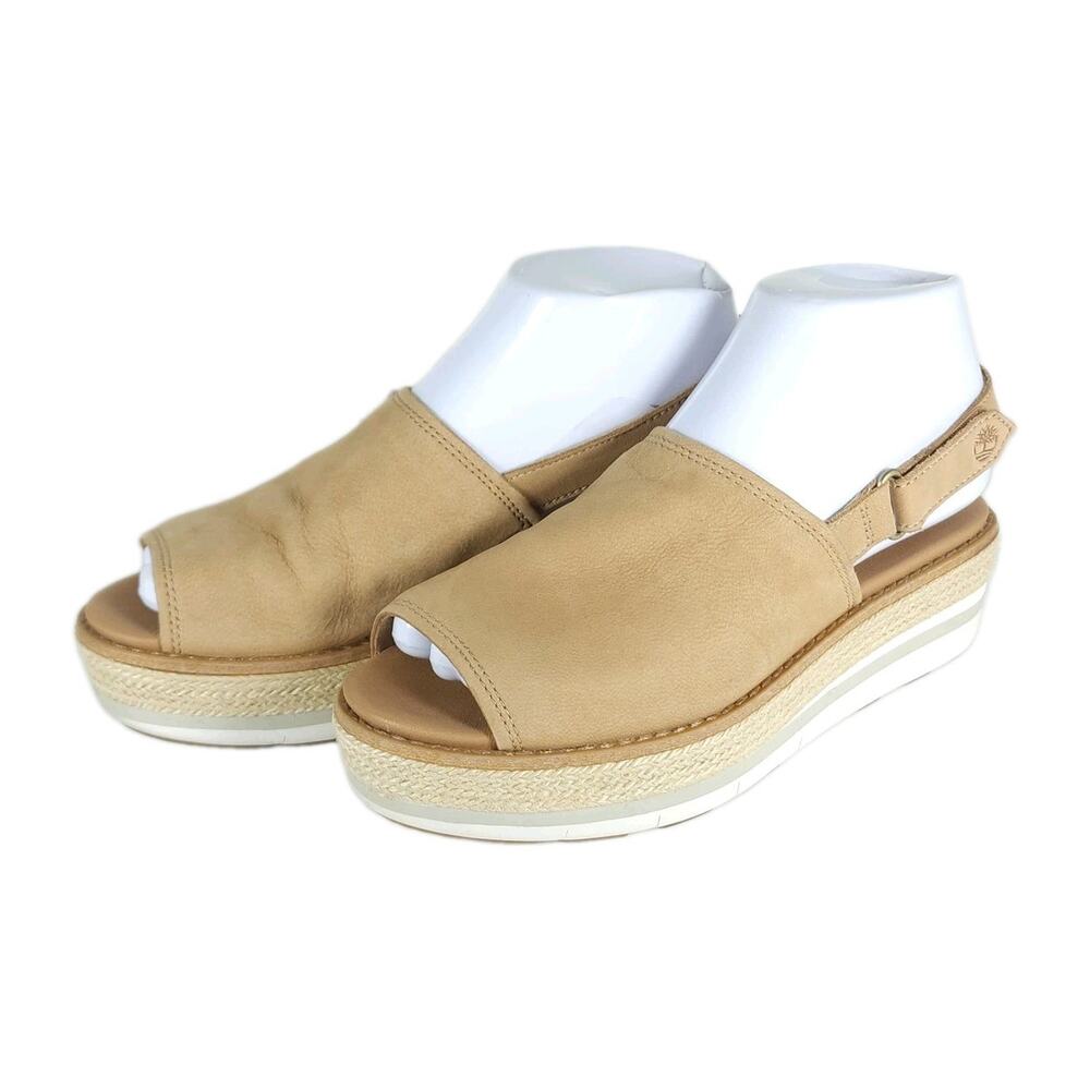 Timberland Emerson Point Women's US6 Tan Leather Wedge Slingback Sandals
